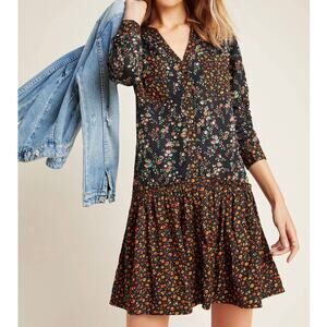Anthropologie Maeve Marlie Button-Front Chambray Tunic Mini Floral Womens 6